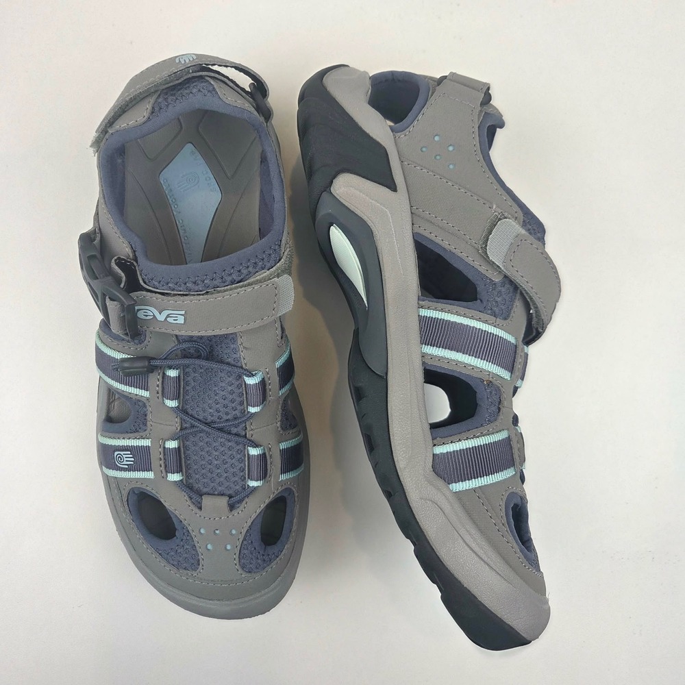 Teva Omnium Women Water Sandal Slate Closed Toe Mesh Shoes Hiking Grey Blue SZ 9